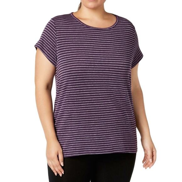 Ideology Tee Top Plus 3X Short Sleeve Active Back Cutout Eggplant Stripe NEW - Picture 10 of 11